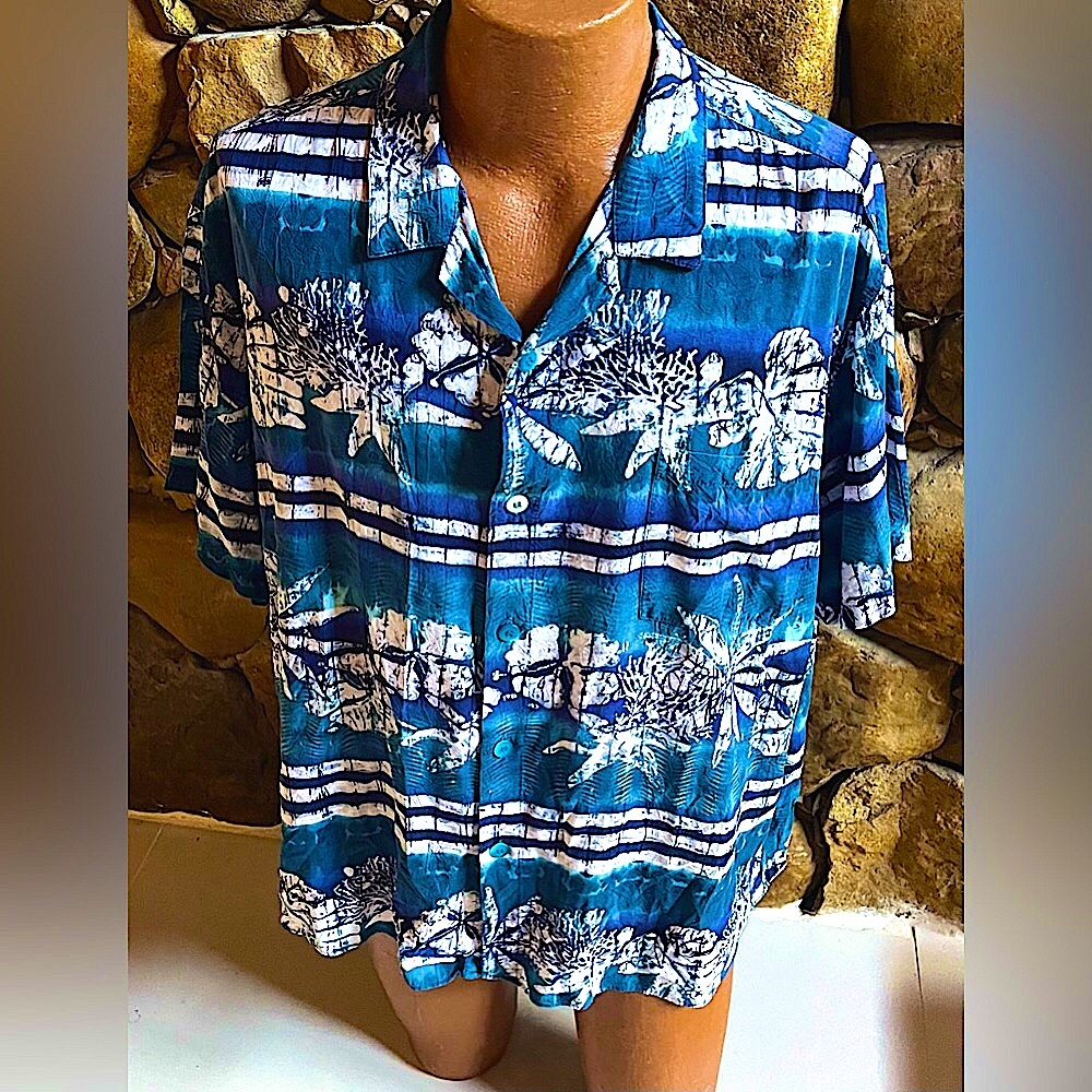 Jams World Vintage Men's Blue Hawaiian Aloha Tropical Up Camp Shirt